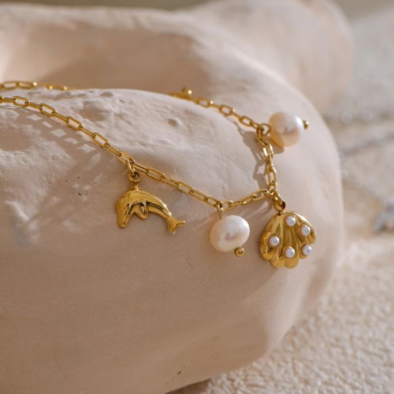 Bracelet avec Breloque et Perle d'Eau Douce