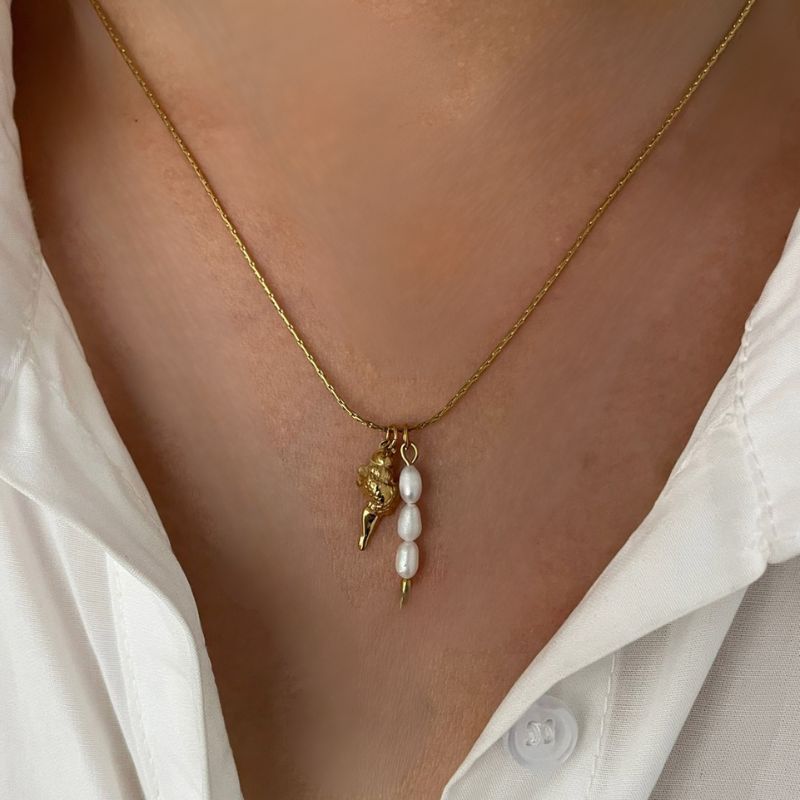 Collier Doré Perles Ivoire, collier avec 2 pendentifs